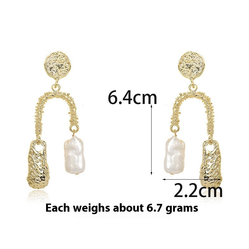 European And American Ins Cold Style Natural Baroque Pearl Earrings Women's Elegant U-shaped