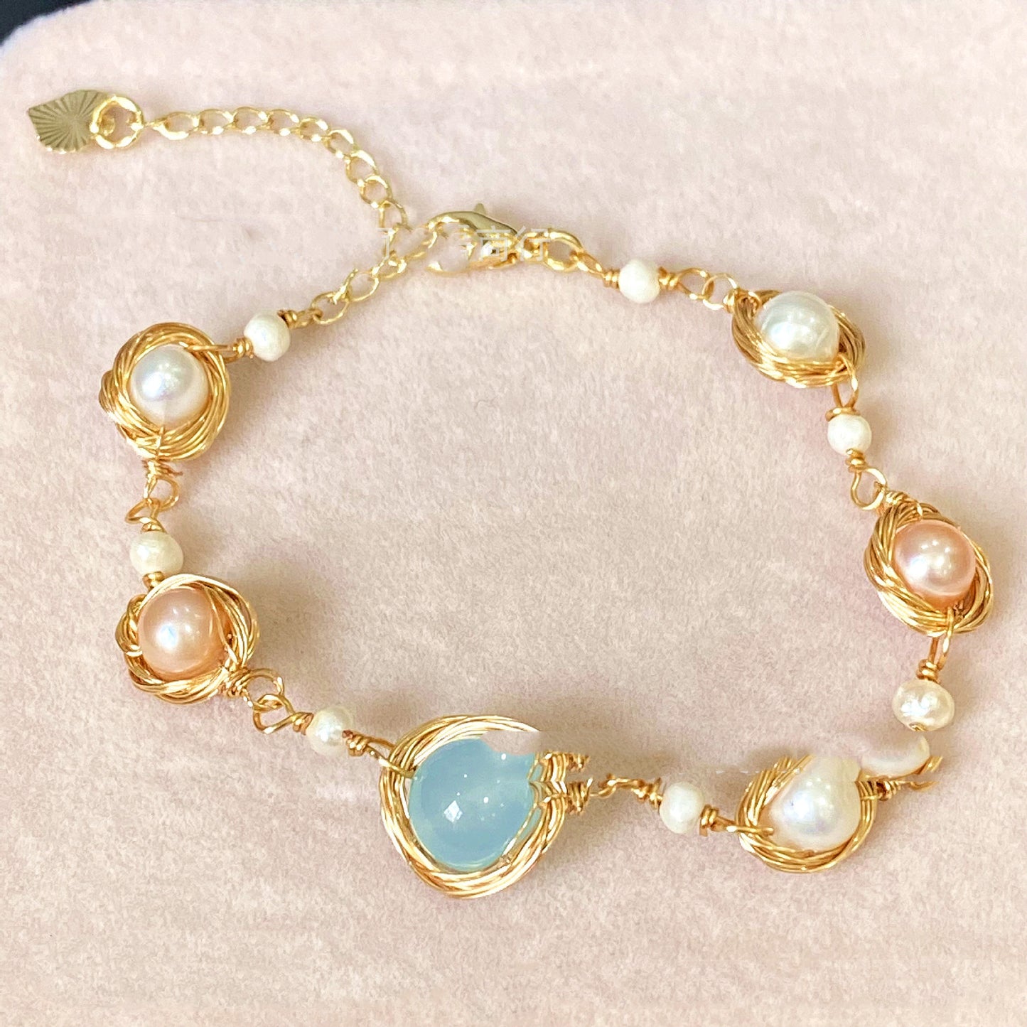 14k Gold Wrapped Yarn Hand-Made Sapphire Bracelet