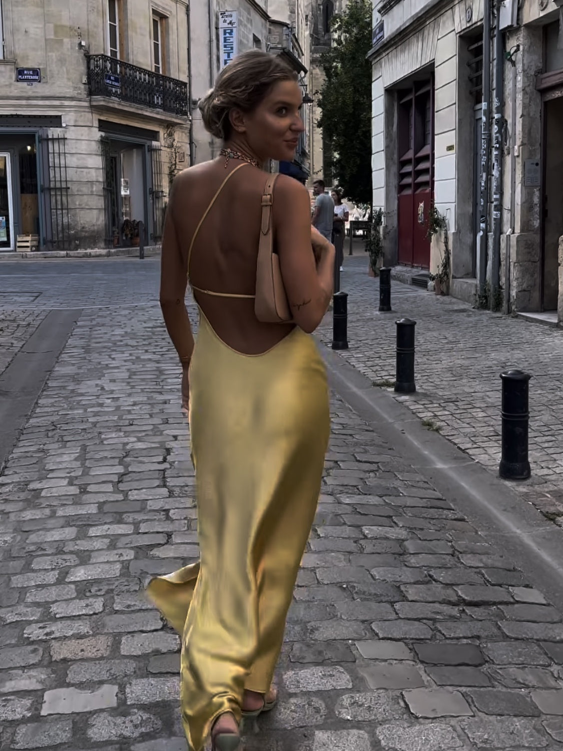 Yellow Satin Dress High Class