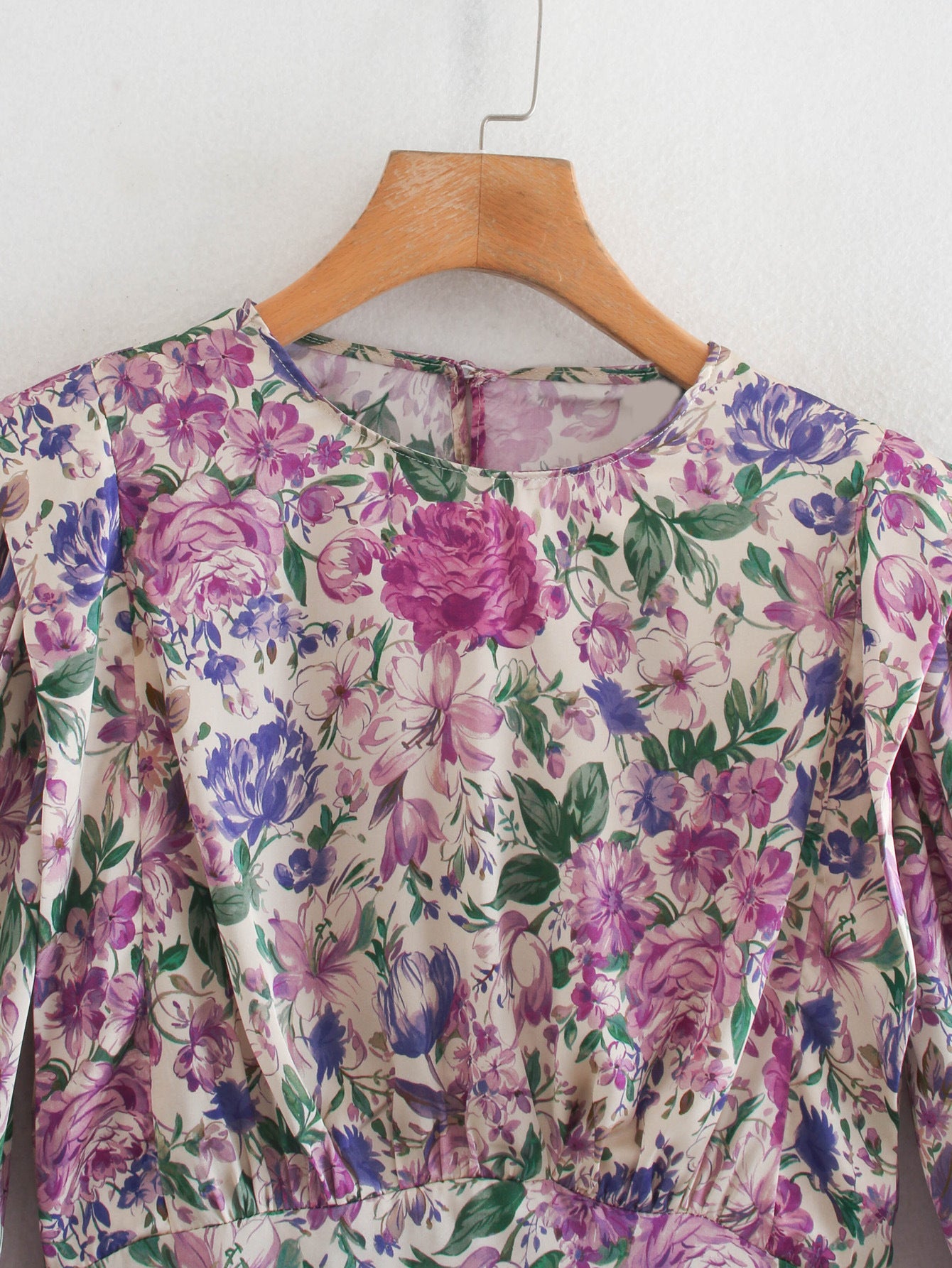 Long Sleeve Silk Satin Texture Print Dress