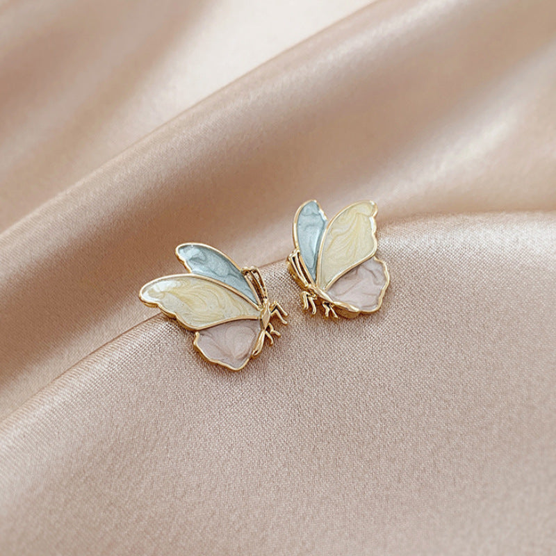 925 Silver Needle Korean Version Of Simple Dripping Butterfly Earrings Female Ear Jewelry