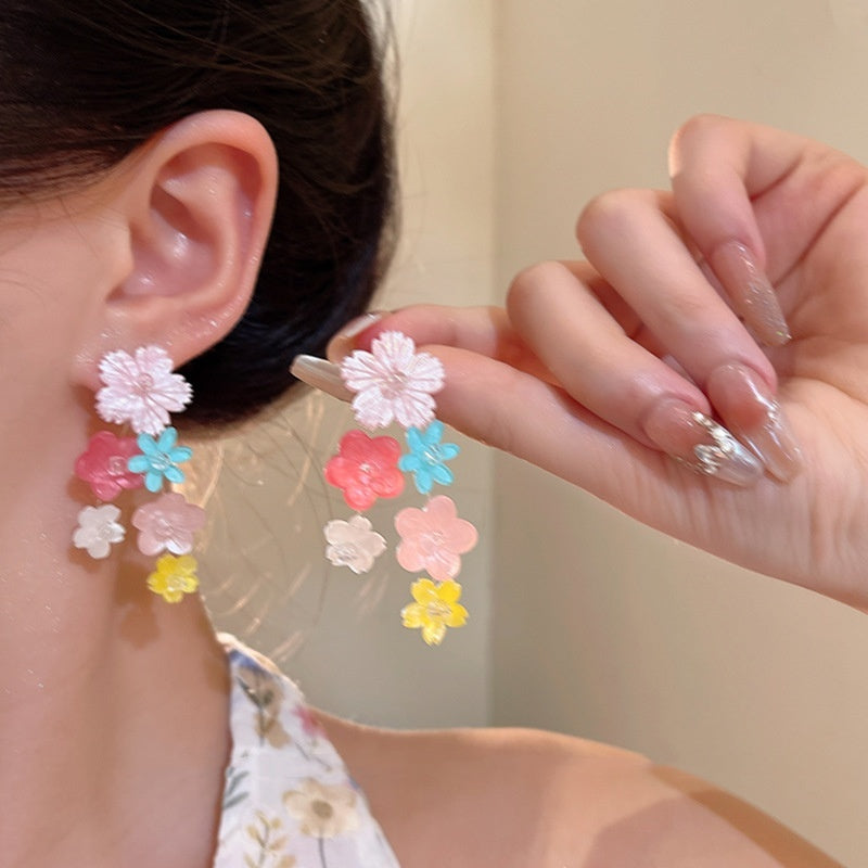 Colorful Flower Tassel Earrings
