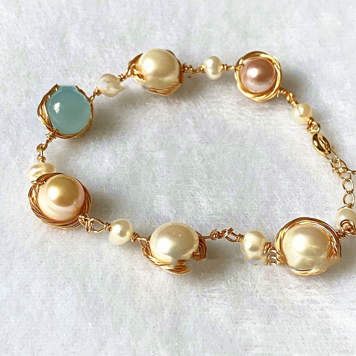 14k Gold Wrapped Yarn Hand-Made Sapphire Bracelet
