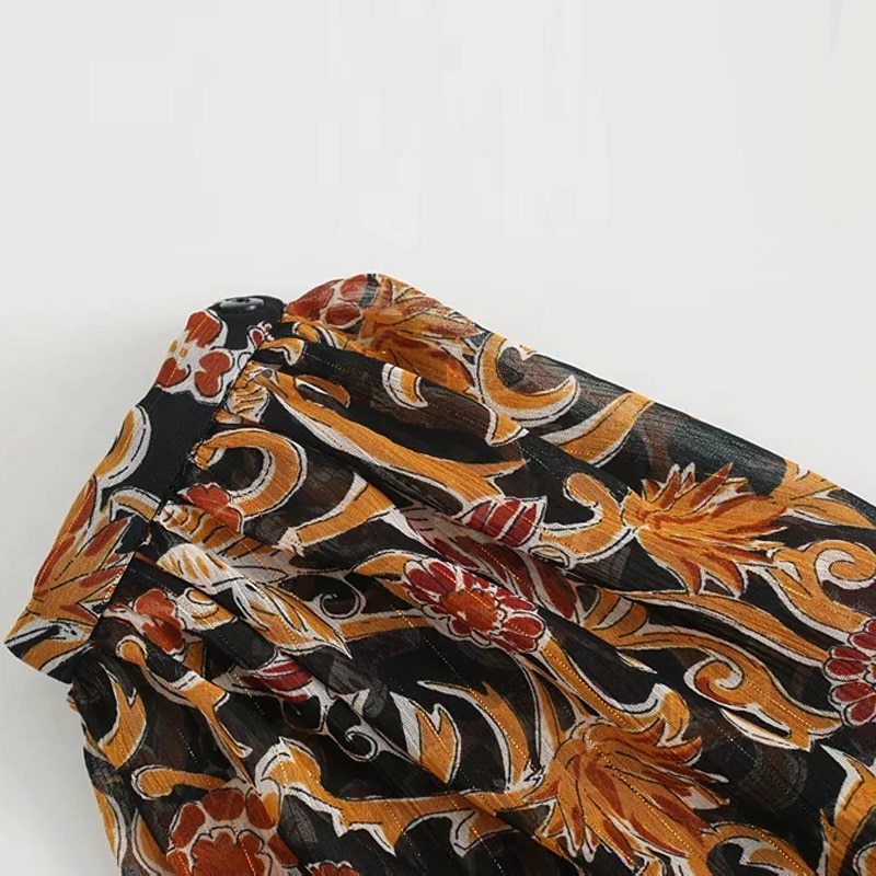 Floral Retro Printed V-Neck, Long-Sleeved Tulle Vintage Goth Long Dress