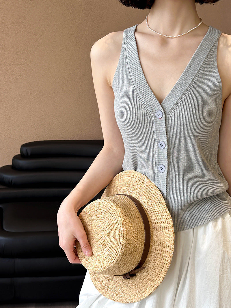Style Loose V-Neck Sleeveless Knitwear