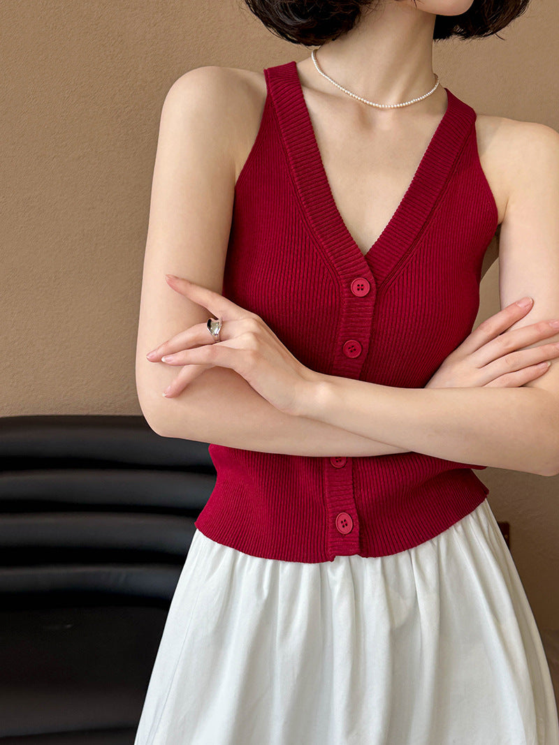 Style Loose V-Neck Sleeveless Knitwear