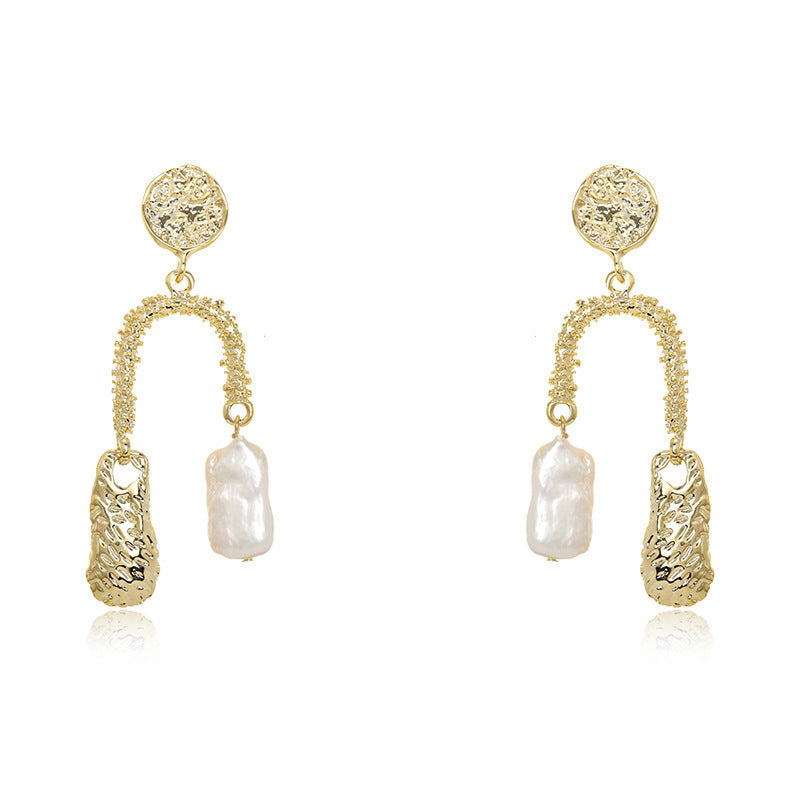 European And American Ins Cold Style Natural Baroque Pearl Earrings Women's Elegant U-shaped
