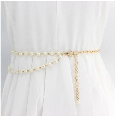 Summer Women''s Pearl Waist Chain Fashion Versatile Decorative Dress With Clothes New Skirt Small Belt Elegant