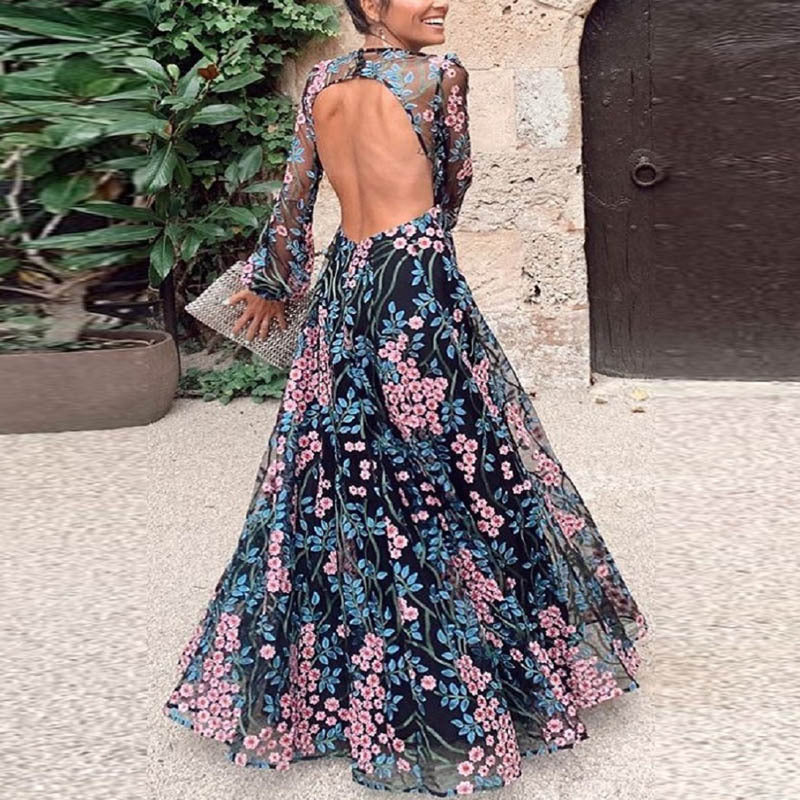 Sexy Backless Slim Fashion Printed  Dress