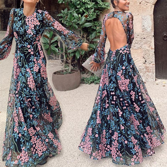 Sexy Backless Slim Fashion Printed  Dress