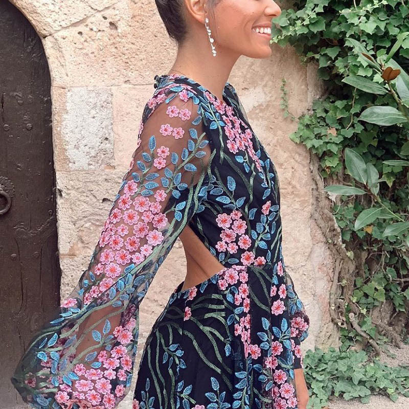Sexy Backless Slim Fashion Printed  Dress