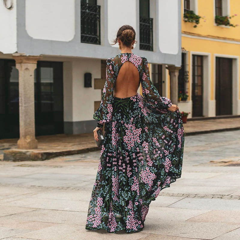 Sexy Backless Slim Fashion Printed  Dress