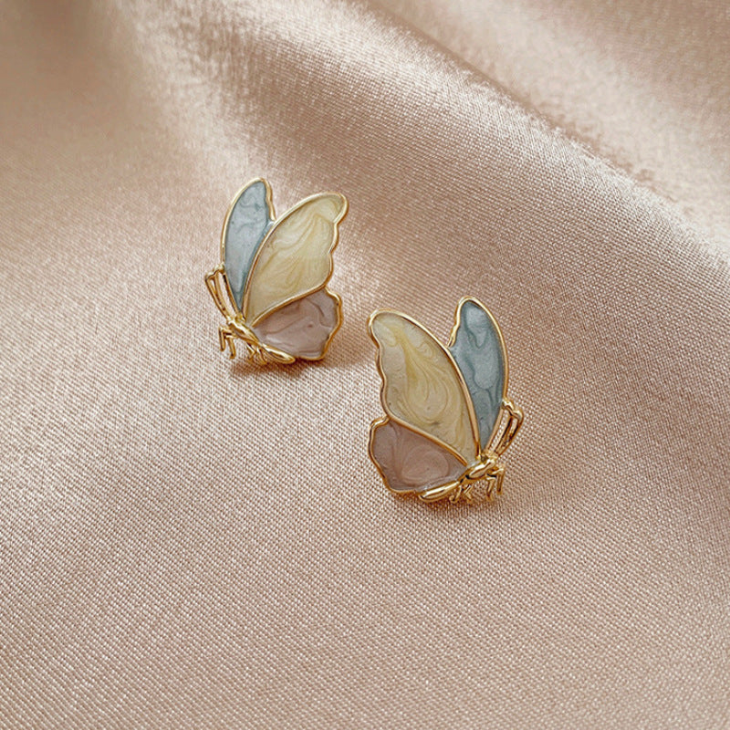 925 Silver Needle Korean Version Of Simple Dripping Butterfly Earrings Female  Ear Jewelry