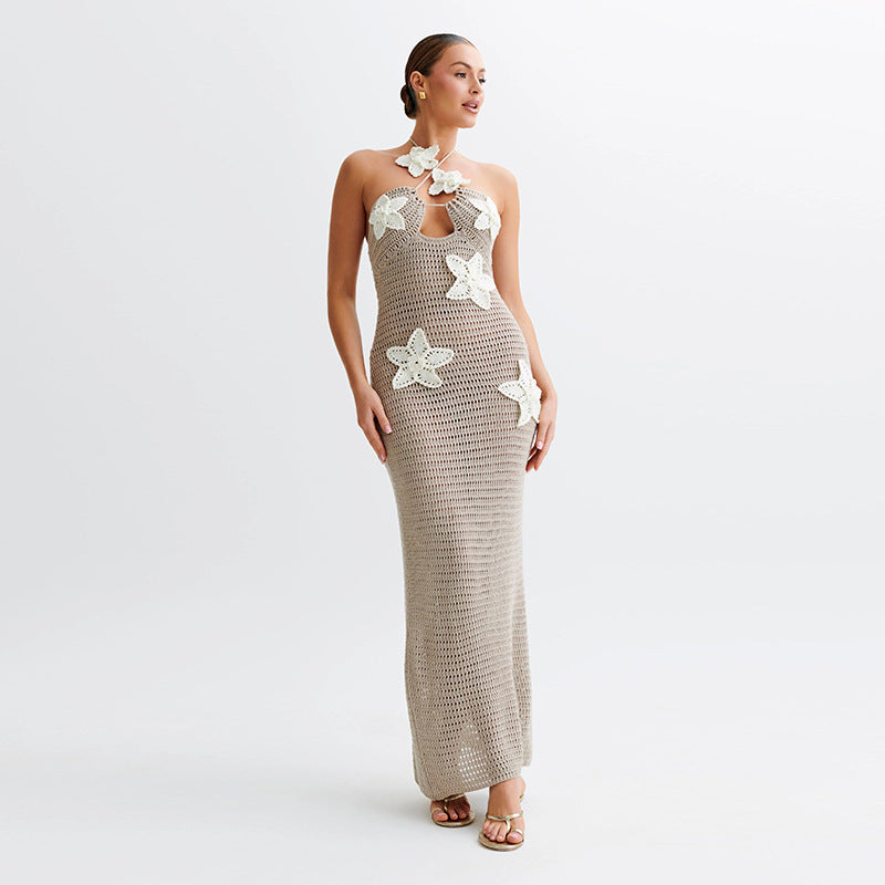 Slim Halterneck Dress With Stars Summer Seaside Beach Long Dresses