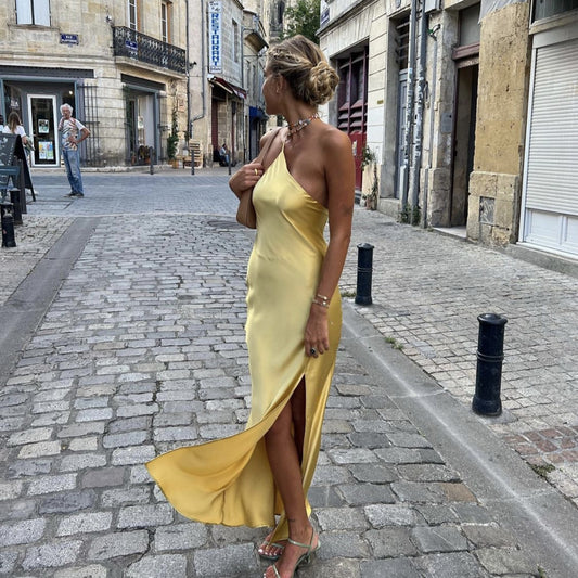 Yellow Satin Dress High Class