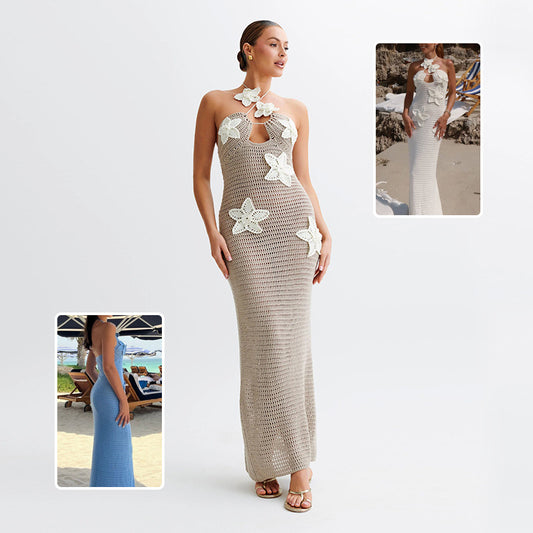 Slim Halterneck Dress With Stars Summer Seaside Beach Long Dresses