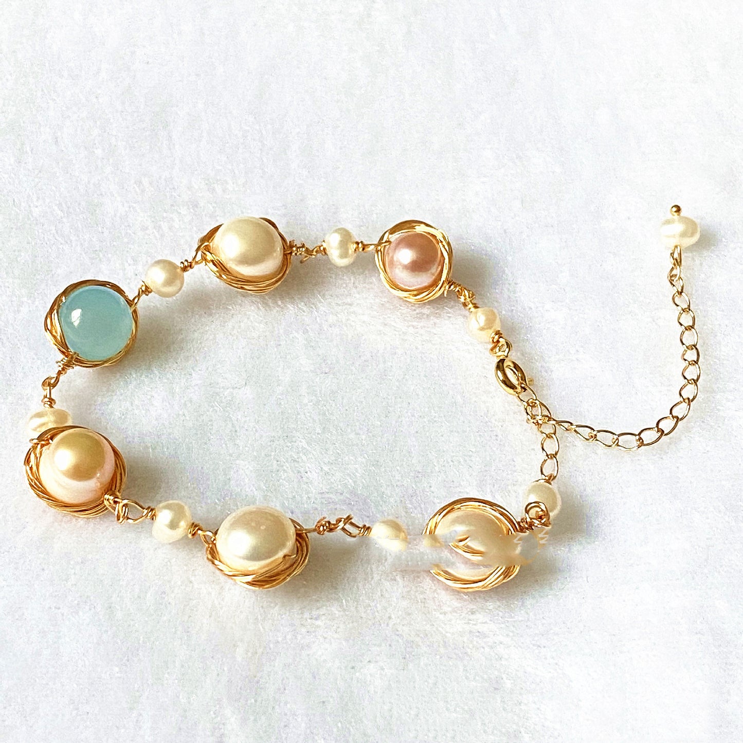 14k Gold Wrapped Yarn Hand-Made Sapphire Bracelet