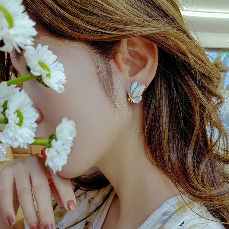 925 Silver Needle Korean Version Of Simple Dripping Butterfly Earrings Female  Ear Jewelry