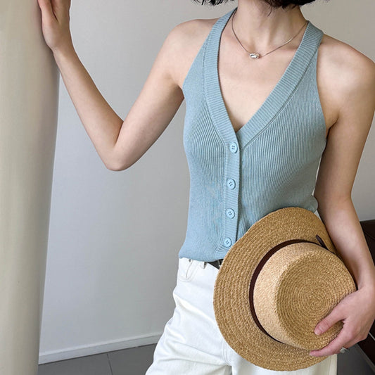 Style Loose V-Neck Sleeveless Knitwear