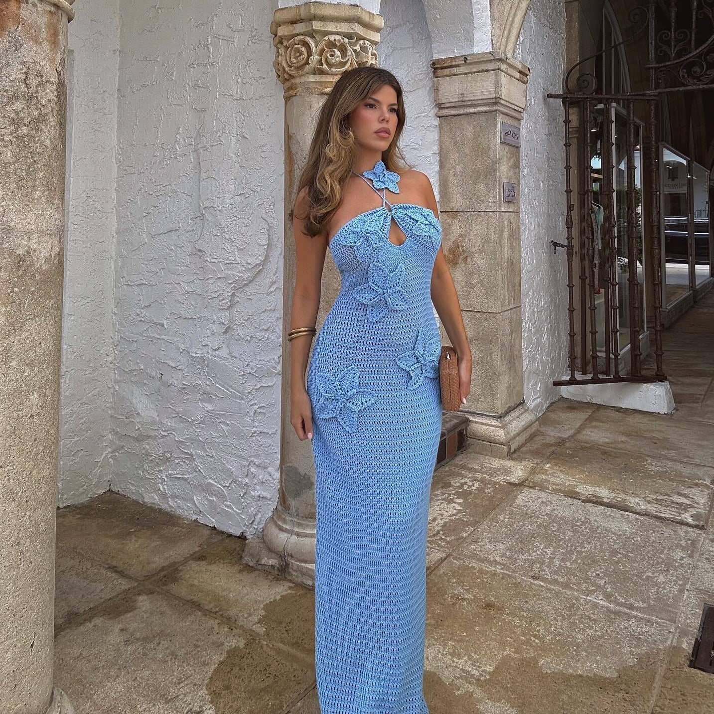 Slim Halterneck Dress With Stars Summer Seaside Beach Long Dresses