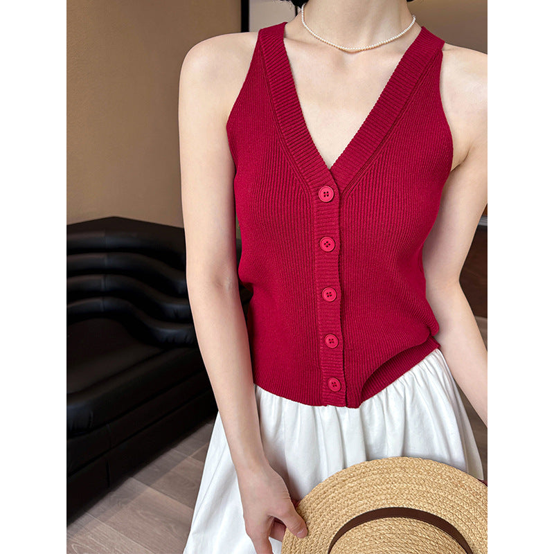 Style Loose V-Neck Sleeveless Knitwear