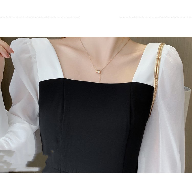 French Vintage Square Neck Dress Girl