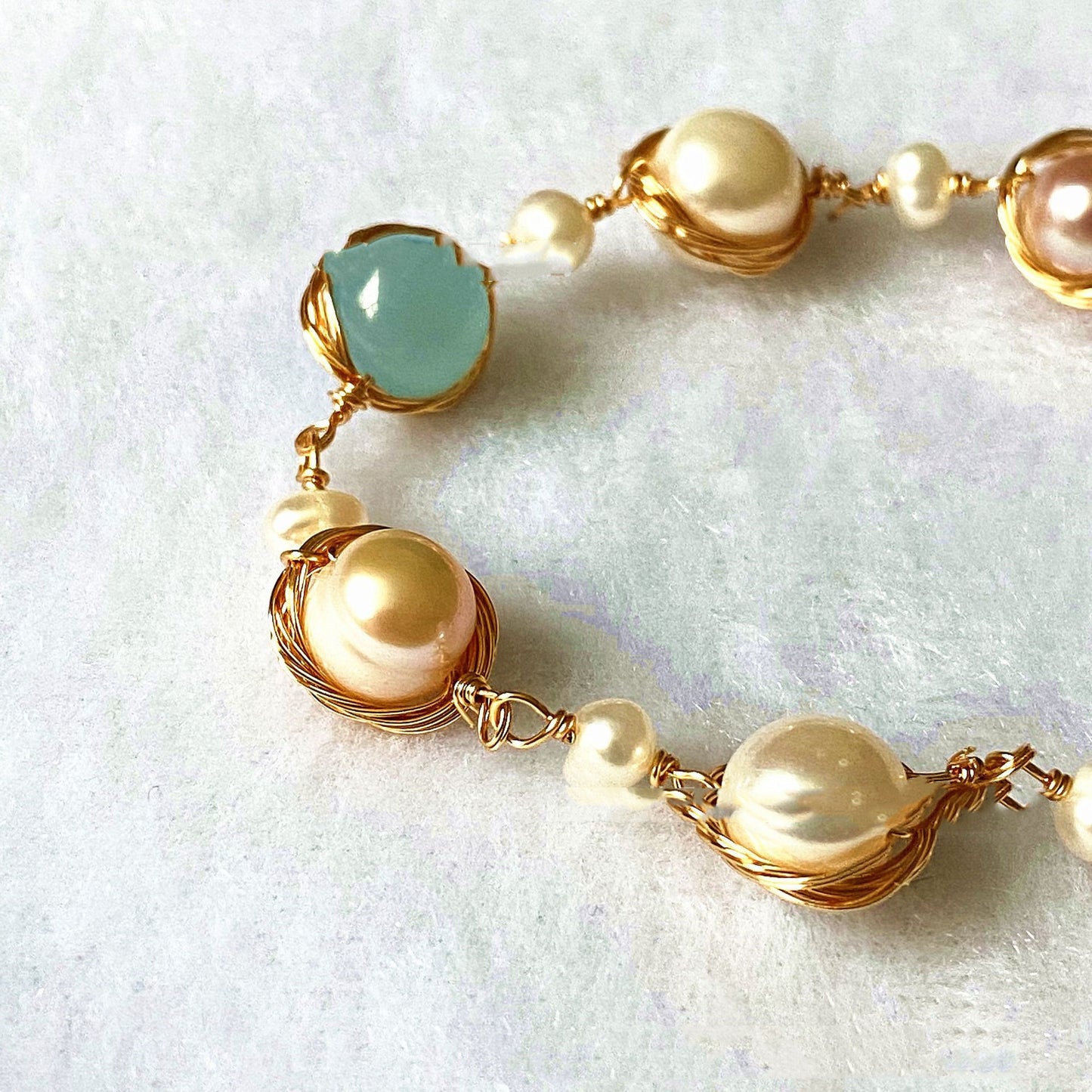 14k Gold Wrapped Yarn Hand-Made Sapphire Bracelet