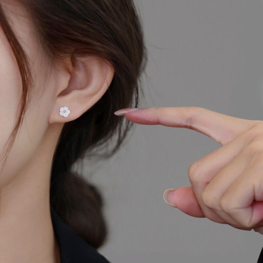 Sterling Silver Flower Ear Studs Simple Graceful