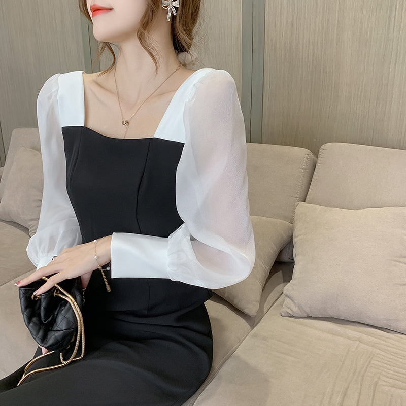 French Vintage Square Neck Dress Girl