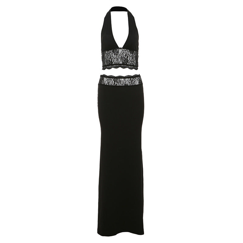 High Waist Lace Mid-Length Dress Set