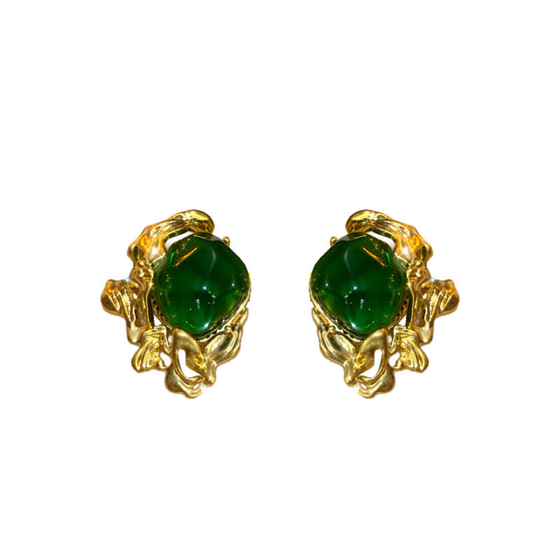 Silver Needle Vintage Emerald Earrings Niche Retro